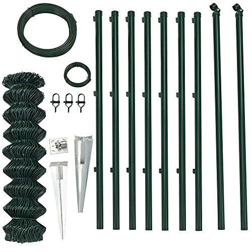 [pro.tec] Set completo valla cerca - malla de alambre de acero galvanizado ( 80cm x 15m) verde - incluye postes, puntales, anclajes y soporte