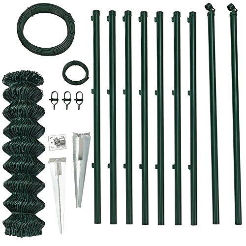 [pro.tec] Set completo valla cerca - malla de alambre de acero galvanizado ( 80cm x 15m) verde - incluye postes, puntales, anclajes y soporte