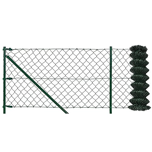 [pro.tec] Set completo valla cerca - malla de alambre de acero galvanizado ( 80cm x 15m) verde - incluye postes, puntales, anclajes y soporte