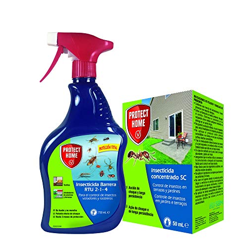 Protect Home - Kit insecticida protección total interior y exterior, rastreros y voladores, liquido concentrado + spray insecticida