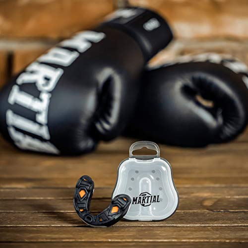 ¡Protector bucal Martial Premium para una respiración Ideal! Protector bucal Perfectamente Ajustable con Caja de Transporte. para Artes Marciales, MMA, Boxeo, Kickboxing, Hockey, fútbol - Adultos