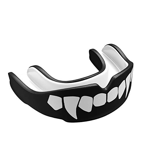 Protector bucal UK Warrior "Vampire", para boxeo, artes marciales, karate y otros deportes de contacto, incluye caso con instrucciones de (español no garantizado) - color blanco y negro , tamaño niño Protector bucal UK Warrior "Vampire", para boxeo, artes marciales, karate y otros deportes de contacto, incluye caso con instrucciones de (español no garantizado) - color blanco y negro , tamaño niño