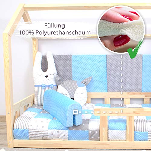 protector cuna barrera cama - protector cama anticaida, infantil protector pared cama niños (azul, 90 cm)