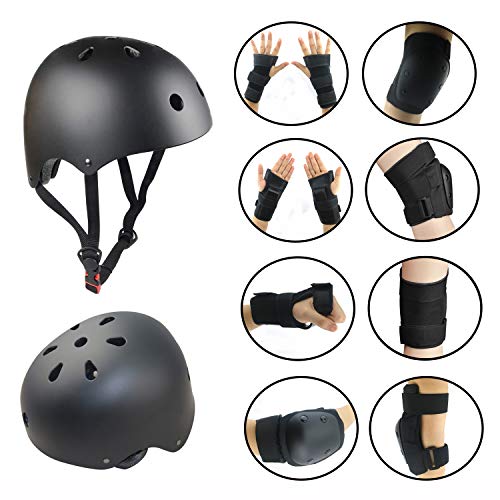 Protector de Engranajes de Seguridad Deportiva Conjunto de niños Ajustable Codo muñeca Rodilleras Casco para niños Adolescente Adulto Scooter Patinaje Ciclismo equitación Hoverboard Regalo Negro M