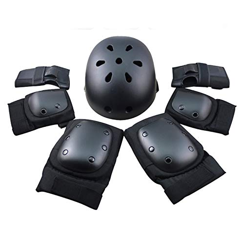 Protector de Engranajes de Seguridad Deportiva Conjunto de niños Ajustable Codo muñeca Rodilleras Casco para niños Adolescente Adulto Scooter Patinaje Ciclismo equitación Hoverboard Regalo Negro M