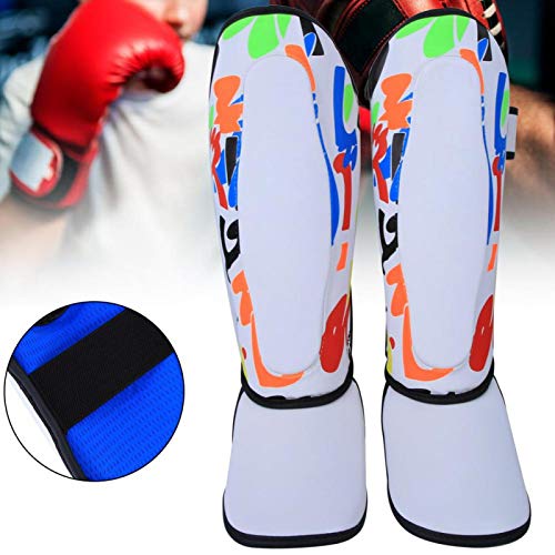 Protector de Pierna para niños, espinilleras, Equipo de protección, Protector de pies, Equipo de protección de Boxeo para Boxeo, Muay Thai, Taekwondo, Entrenamiento, Talla S(Blanco)