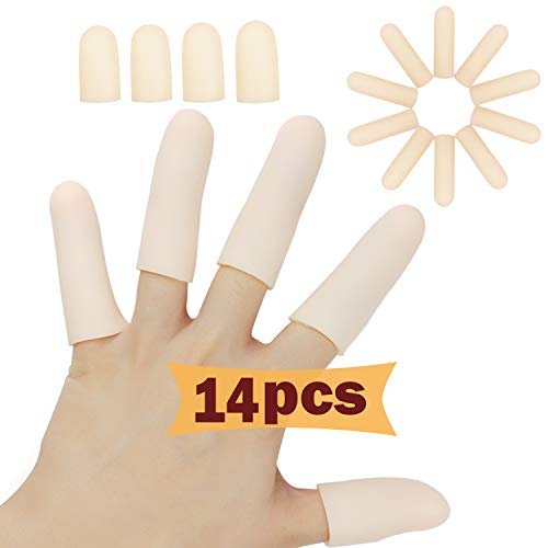Protectores de dedos de gel (14 piezas), Nuevo Material, Mangas de dedo, Ideal para dedo gatito, Eccema de Manos, Agrietamiento de dedos, Artritis de dedos y más.(Piel)