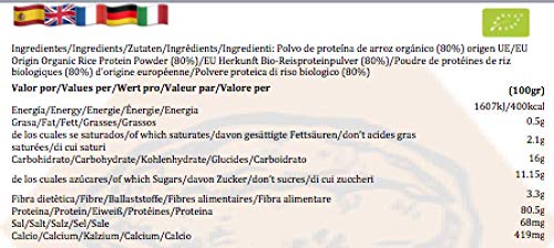 Proteina de Arroz (80%) en Polvo isolada | Ecológico Bio | producida en España | SAMSKARA | E.U Agriculture Organic Bio Rice Protein (80%) (500gr)