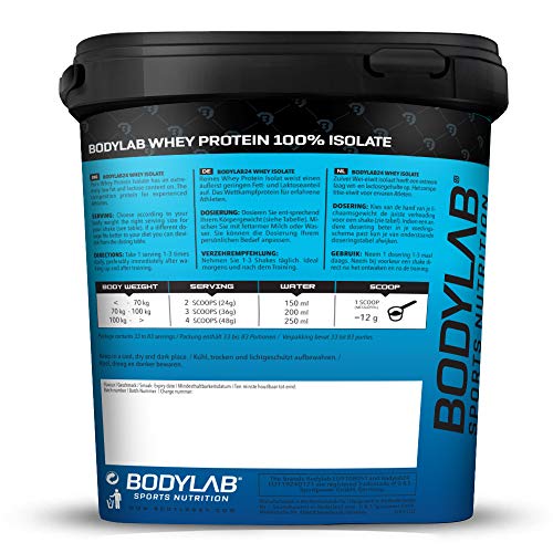 Proteína de suero aislada de Bodylab24 2 kg | Proteína en polvo, batido 100% suero aislado | Favorece la musculación | Proteína aislada concentrada en polvo hasta un 89% de proteína | Vainilla