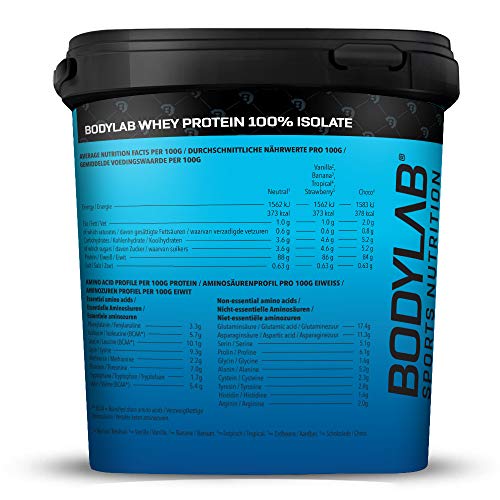 Proteína de suero aislada de Bodylab24 2 kg | Proteína en polvo, batido 100% suero aislado | Favorece la musculación | Proteína aislada concentrada en polvo hasta un 89% de proteína | Vainilla