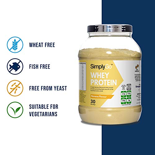 Proteína de Suero de Leche Sabor Plátano - ¡30 Raciones! - Apto para vegetarianos - 900gr - SimplySupplements Proteína de Suero de Leche Sabor Plátano - ¡30 Raciones! - Apto para vegetarianos - 900gr - SimplySupplements