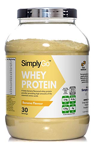 Proteína de Suero de Leche Sabor Plátano - ¡30 Raciones! - Apto para vegetarianos - 900gr - SimplySupplements Proteína de Suero de Leche Sabor Plátano - ¡30 Raciones! - Apto para vegetarianos - 900gr - SimplySupplements