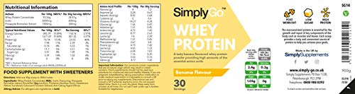 Proteína de Suero de Leche Sabor Plátano - ¡30 Raciones! - Apto para vegetarianos - 900gr - SimplySupplements