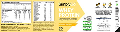 Proteína de Suero de Leche Sabor Plátano - ¡30 Raciones! - Apto para vegetarianos - 900gr - SimplySupplements Proteína de Suero de Leche Sabor Plátano - ¡30 Raciones! - Apto para vegetarianos - 900gr - SimplySupplements