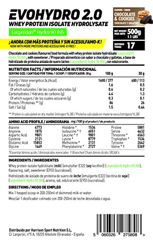 Proteína Hidrolizada de Suero de HSN Evohydro 2.0 | Hydro Whey | A partir de Whey Protein Isolate | Rica en BCAAs y Glutamina | Proteína Vegetariana, Sin Gluten, Sin Lactosa, Choco Galletas, 500g Proteína Hidrolizada de Suero de HSN Evohydro 2.0 | Hydro Whey | A partir de Whey Protein Isolate | Rica en BCAAs y Glutamina | Proteína Vegetariana, Sin Gluten, Sin Lactosa, Choco Galletas, 500g