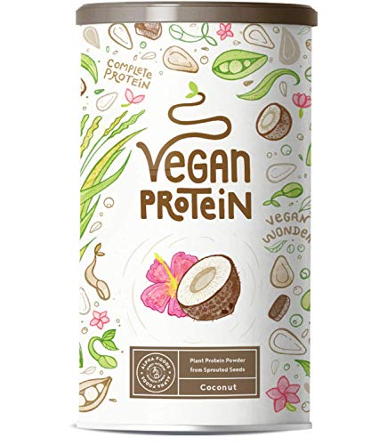 Proteina Vegana | COCO | Proteína vegetal de soja, arroz, guisantes, semillas de lino, amaranto, semillas de girasol y semillas de calabaza germinadas | 600 g en polvo con sabor a Coco natural
