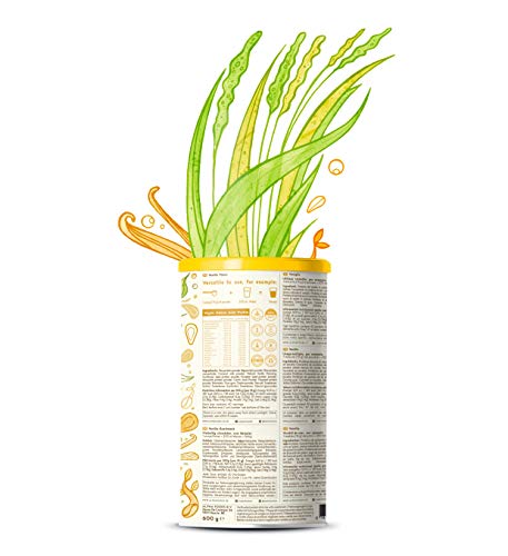 Proteína vegana | VAINILLA | Proteína vegetal de arroz, guisantes, semillas de lino, amaranto, semillas de girasol y semillas de calabaza germinadas | 600g de polvo