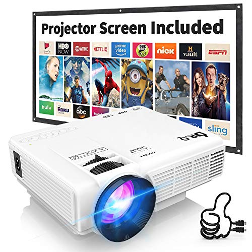 Proyector DR.Q con Pantalla de Proyección, 5000 Lúmenes Proyector de Video Soporta Full HD 1080P, Proyector Mini Compatible con TV Stick HDMI VGA USB TF AV para Cine en Casa y Películas al Aire Libre.