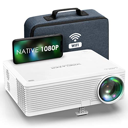 Proyector Full HD 1080p Nativo,WISELAZER Mini Proyector WiFi 5G con Función Zoom,200" Pantalla Grande,Corrección Electrónica Trapezoidal,Proyector de Video Compatible con HDMI/USB/Smartphone/ TV Stick