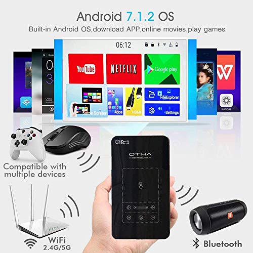 Proyector Mini Portátil, OTHA Mini Proyector Android 7.1,DLP Proyector Soporte Full HD 1080P Bluetooth HDMI,con Tripod Remote touchpad Proyector Mini Portátil, OTHA Mini Proyector Android 7.1,DLP Proyector Soporte Full HD 1080P Bluetooth HDMI,con Tripod Remote touchpad