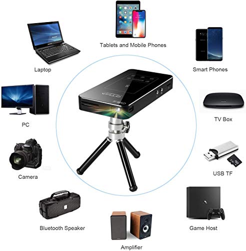 Proyector Mini Portátil, OTHA Mini Proyector Android 7.1,DLP Proyector Soporte Full HD 1080P Bluetooth HDMI,con Tripod Remote touchpad