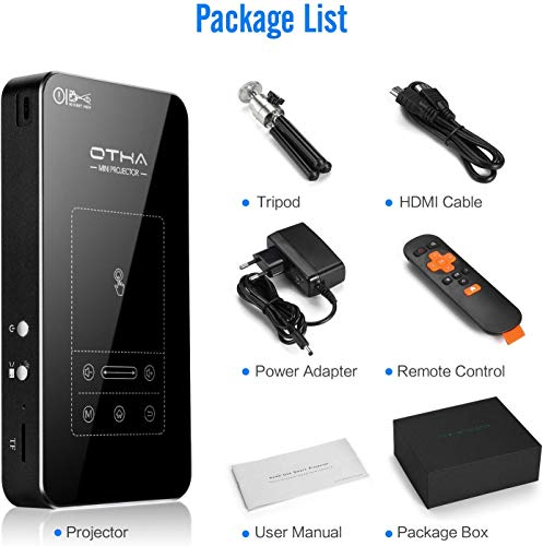 Proyector Mini Portátil, OTHA Mini Proyector Android 7.1,DLP Proyector Soporte Full HD 1080P Bluetooth HDMI,con Tripod Remote touchpad Proyector Mini Portátil, OTHA Mini Proyector Android 7.1,DLP Proyector Soporte Full HD 1080P Bluetooth HDMI,con Tripod Remote touchpad