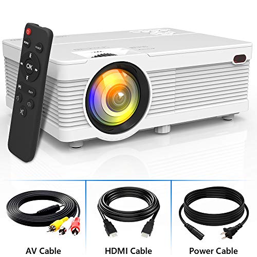 Proyector, Proyector de Video Soporta 1080P HD, Proyector Mini Compatible con TV Stick PS4 Xbox Wii HDMI VGA SD AV USB, Home Theater Proyector, Blanco.