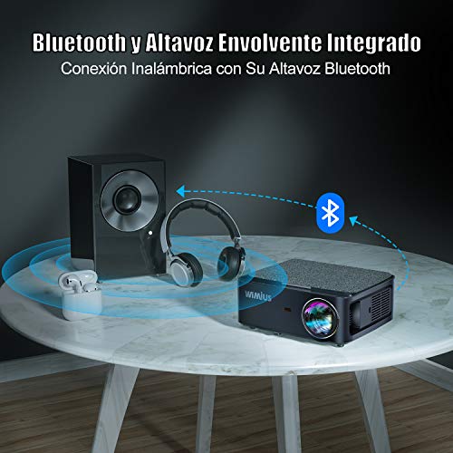 Proyector WiFi Bluetooth Full HD 1080P, 7500 WiMiUS Proyector WiFi 1080P Nativo Soporte 4K Ajuste Digital 4D Función de Zoom Proyector WiFi Cine en Casa para PPT,PS4,etc.