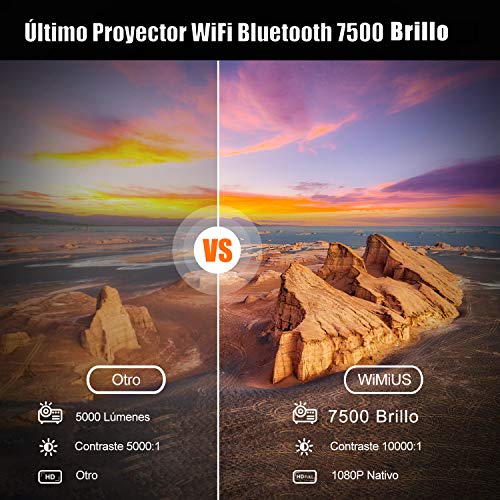 Proyector WiFi Bluetooth Full HD 1080P, 7500 WiMiUS Proyector WiFi 1080P Nativo Soporte 4K Ajuste Digital 4D Función de Zoom Proyector WiFi Cine en Casa para PPT,PS4,etc.