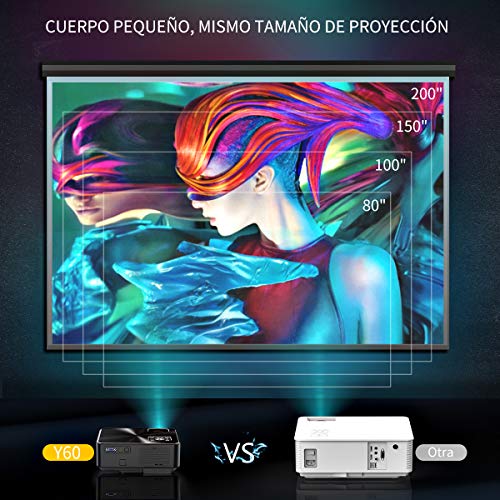 Proyector, YABER Mini Portátil Proyector Cine en Casa 5500 Lúmenes Resolución Nativa 1280*720p, Vídeo Proyector con HiFi Altavoces Incorporados, Cubierta de Metal, Soporte HDMI/USB/VGA/AV