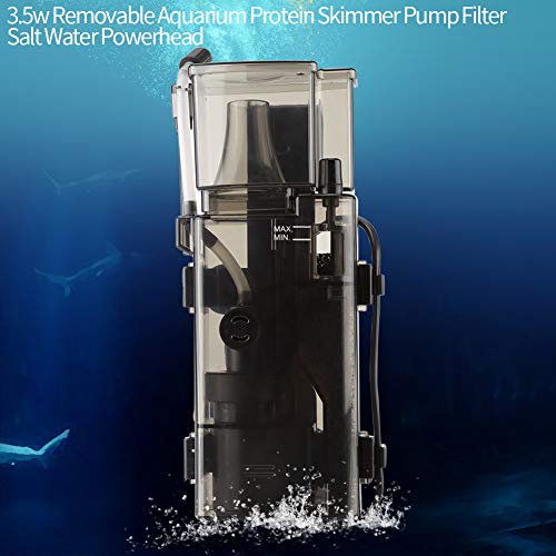 Pssopp Skimmer de proteína de Acuario 3.5W Acuario extraíble Hang on Protein Skimmer Bomba de bajo Ruido Filtro de Agua Salada Filtro Interno de Tanque de Agua con ventosas