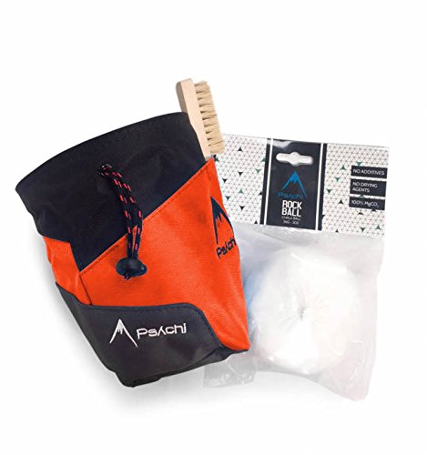 Psychi - Kit para Escalada en Bloque/Tradicional - Bolsa y Correa para la Cintura, Bola de magnesio y Cepillo - Naranja