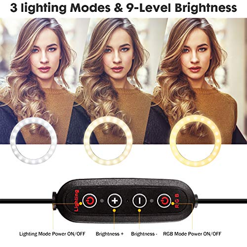 PTN Anillo Luz para Selfies con Soporte para Trípode y Soporte para Teléfono, Luz Círculo Arcoíris RGB 10"con 25 Modos RGB, Luz Anillo Cámara Regulable LED con 2 Controles Remotos 9 Niveles Brillo PTN Anillo Luz para Selfies con Soporte para Trípode y Soporte para Teléfono, Luz Círculo Arcoíris RGB 10"con 25 Modos RGB, Luz Anillo Cámara Regulable LED con 2 Controles Remotos 9 Niveles Brillo
