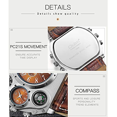 PU Ocasional con Estilo del Reloj De Los Hombres De Doble Zona Horaria Números Romanos Único Dial Grande del Movimiento De Cuarzo Correa De Cuero Reloj, C