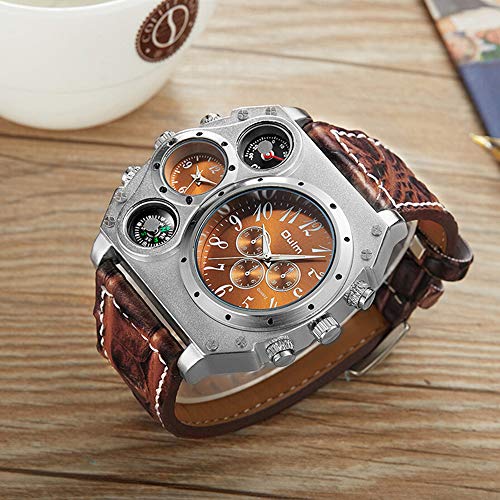 PU Ocasional con Estilo del Reloj De Los Hombres De Doble Zona Horaria Números Romanos Único Dial Grande del Movimiento De Cuarzo Correa De Cuero Reloj, C PU Ocasional con Estilo del Reloj De Los Hombres De Doble Zona Horaria Números Romanos Único Dial Grande del Movimiento De Cuarzo Correa De Cuero Reloj, C
