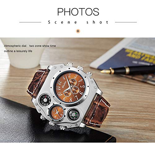 PU Ocasional con Estilo del Reloj De Los Hombres De Doble Zona Horaria Números Romanos Único Dial Grande del Movimiento De Cuarzo Correa De Cuero Reloj, C PU Ocasional con Estilo del Reloj De Los Hombres De Doble Zona Horaria Números Romanos Único Dial Grande del Movimiento De Cuarzo Correa De Cuero Reloj, C