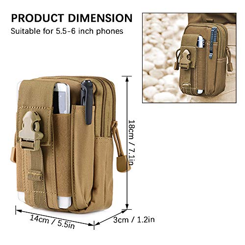 PUDSIRN 2 bolsas tácticas MOLLE, bolsa EDC multiusos para cinturón de utilidad con mosquetones, ganchos para llaves, hebillas de nailon para senderismo, actividades al aire libre