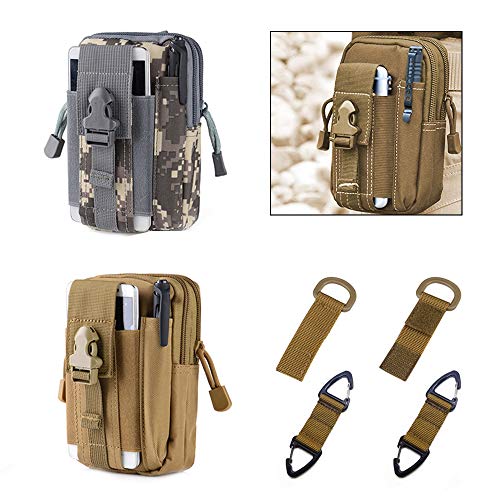 PUDSIRN 2 bolsas tácticas MOLLE, bolsa EDC multiusos para cinturón de utilidad con mosquetones, ganchos para llaves, hebillas de nailon para senderismo, actividades al aire libre