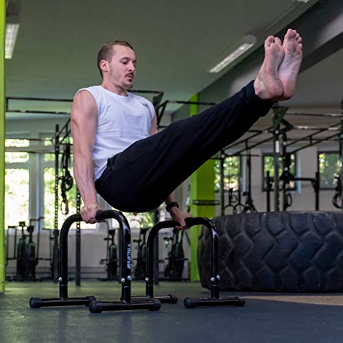 PULLUP & DIP Barras Paralelas, Fitness Parallettes De Acero Medianas Con Mango Extra Ancho para Calistenia, Gimnasia, y Crossfit, Interiores y Exteriores