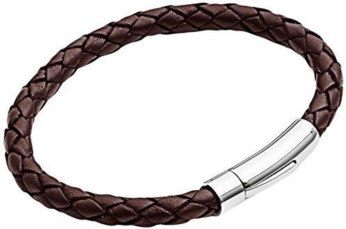 Pulsera de Cuero para Hombres · Pulsera Marrón Trenzada de 21 cm de Tribal Steel · Pulsera para Hombres con Cierre de Balancín de Acero Inoxidable · Regalo de Calidad para Hombres