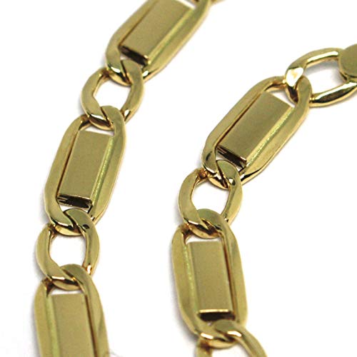 Pulsera de oro amarillo de 18 quilates 750, malla plana, 4 mm, rectangulares y ovalados alternativos, mini placas, longitud 19 cm, fabricada en Italia