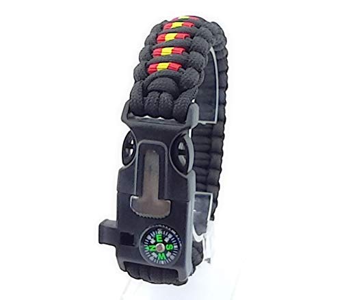 Pulsera de supervivencia ESPAÑA a medida 5 EN 1 con silbato, brújula, pedernal, raspador y cuerda de paracord 550 tipo III. Hecha a mano en España. Color NEGRO. Pulsera de supervivencia ESPAÑA a medida 5 EN 1 con silbato, brújula, pedernal, raspador y cuerda de paracord 550 tipo III. Hecha a mano en España. Color NEGRO.