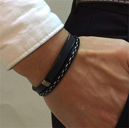 Pulsera hombre mujer Legado, en cuero pu y acero inoxidable, brazalete vikingo chico negra combinable con anillo pendiente collar colgante o tobillera muñequera tipo, personalizable (BLACK 19,5) Pulsera hombre mujer Legado, en cuero pu y acero inoxidable, brazalete vikingo chico negra combinable con anillo pendiente collar colgante o tobillera muñequera tipo, personalizable (BLACK 19,5)