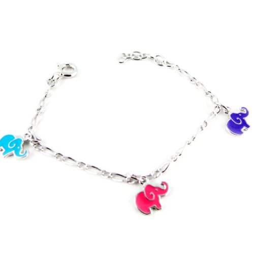 Pulsera infantil 'Eléphants'azul rosa púrpura (13 cm).