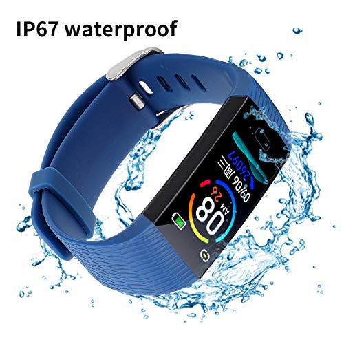 Pulsera Inteligente Pantalla Grande de 1,14 Pulgadas Impermeable Pantalla a Color IP67 Pulsera Inteligente, para iOS 80(Blue)