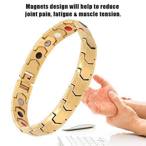 Pulsera magnética para bajar de peso, pulseras de terapia magnética para adelgazar saludables, brazalete, joyería para reducir la fatiga, aliviar el dolor(Oro)