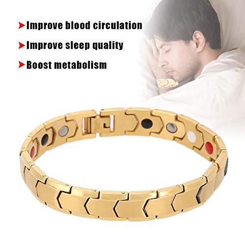 Pulsera magnética para bajar de peso, pulseras de terapia magnética para adelgazar saludables, brazalete, joyería para reducir la fatiga, aliviar el dolor(Oro)