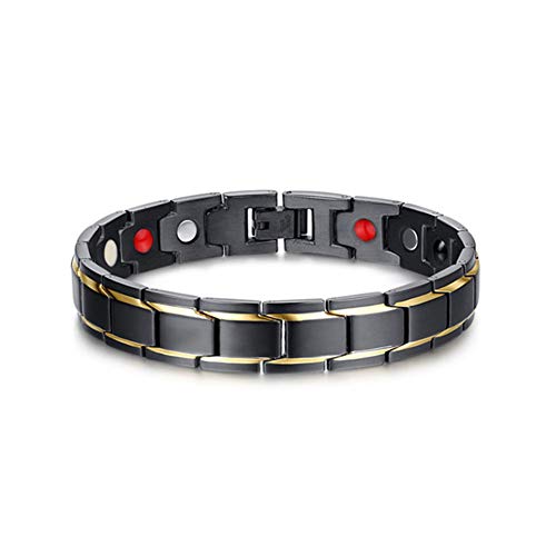 Pulsera magnética para hombre, CNNIK Pulsera de titanio de terapia magnética con 4 potentes imanes, alivio del dolor de la artritis, oro negro