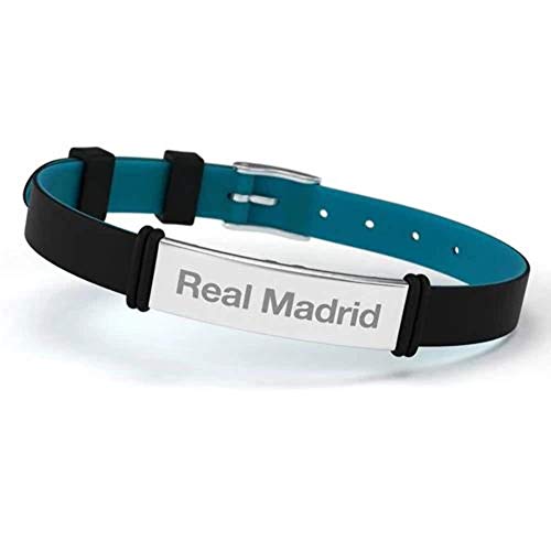 Pulsera Real Madrid Club de Fútbol Fashion Negra Ajustable para Hombre, Mujer y Niño. Pulsera de silicona y acero inoxidable. Producto Oficial.