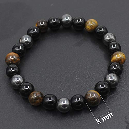 Pulsera Triple Protección Ojo de Tigre Cuentas de Hematita y Obsidiana Negra por UEUC Pulsera Triple Protección Ojo de Tigre Cuentas de Hematita y Obsidiana Negra por UEUC
